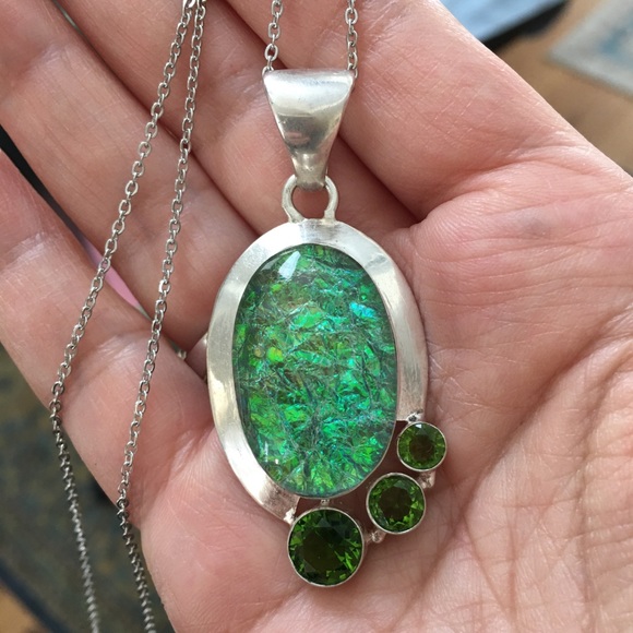 Ammolite peridot solid sterling silver pendant - Picture 8 of 10